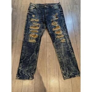 Y2K Vintage Southpole Ripped & Faded Marble Pattern Jeans 100% Cotton Size 40/34